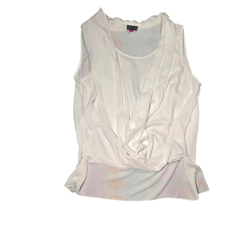Vince Camuto Womens Ivory White Draped V-Neck Sleeveless Chiffon Blouse 2X